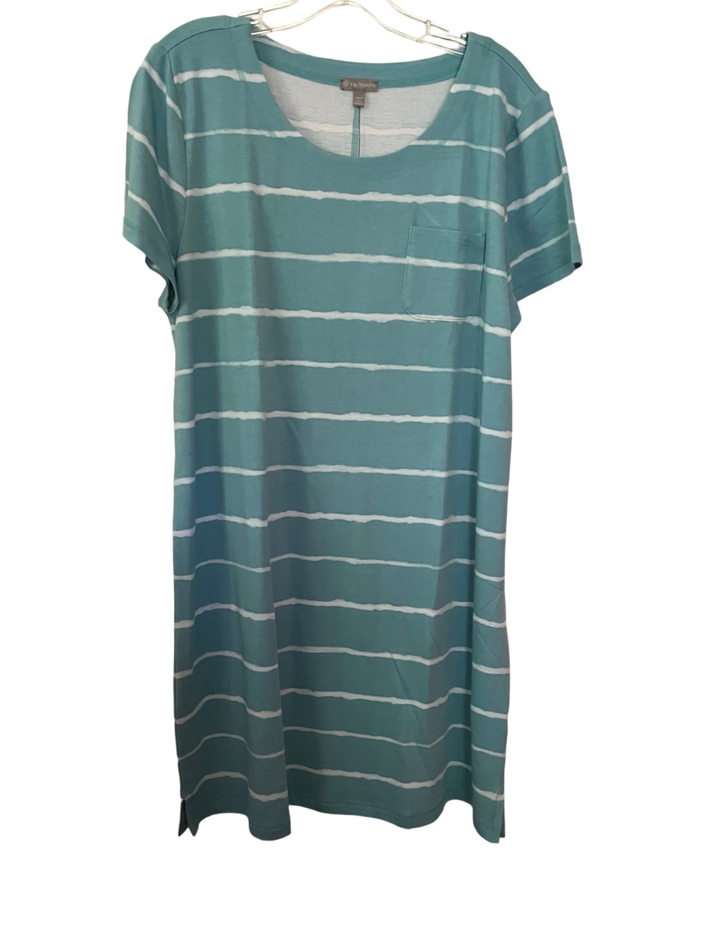 Talbots Aqua  and White Striped Tee Shirt Dress - Picture 4 of 4